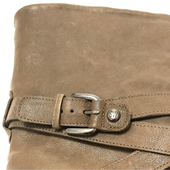 Stuart Weitzman Ranch Dressing Moto Boot Tan Leather Block Heel Womens Size 6M - Picture 7 of 11